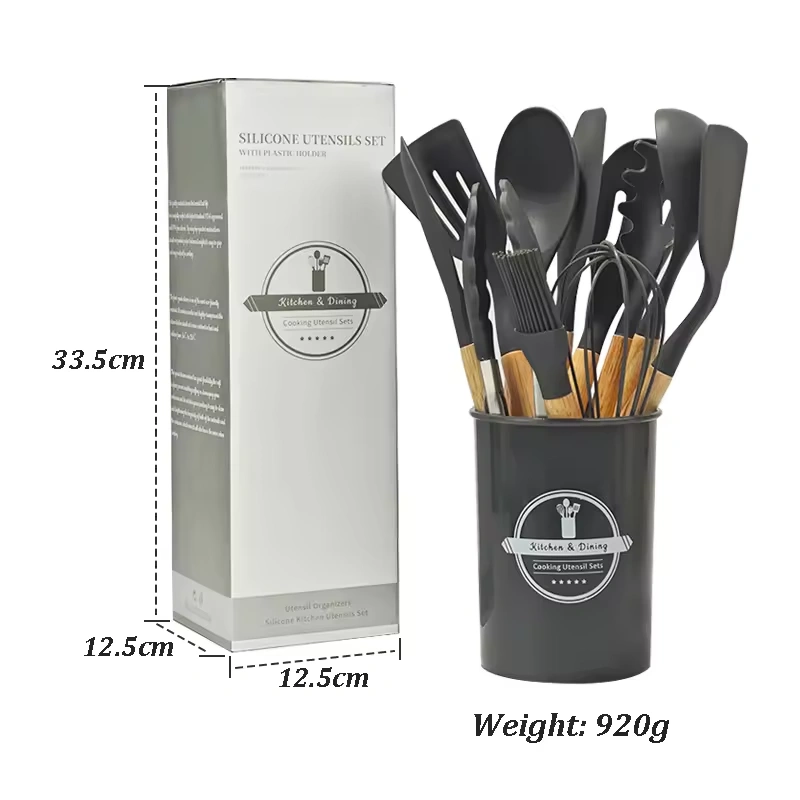 Utensílios de cozinha de silicone e madeira no atacado